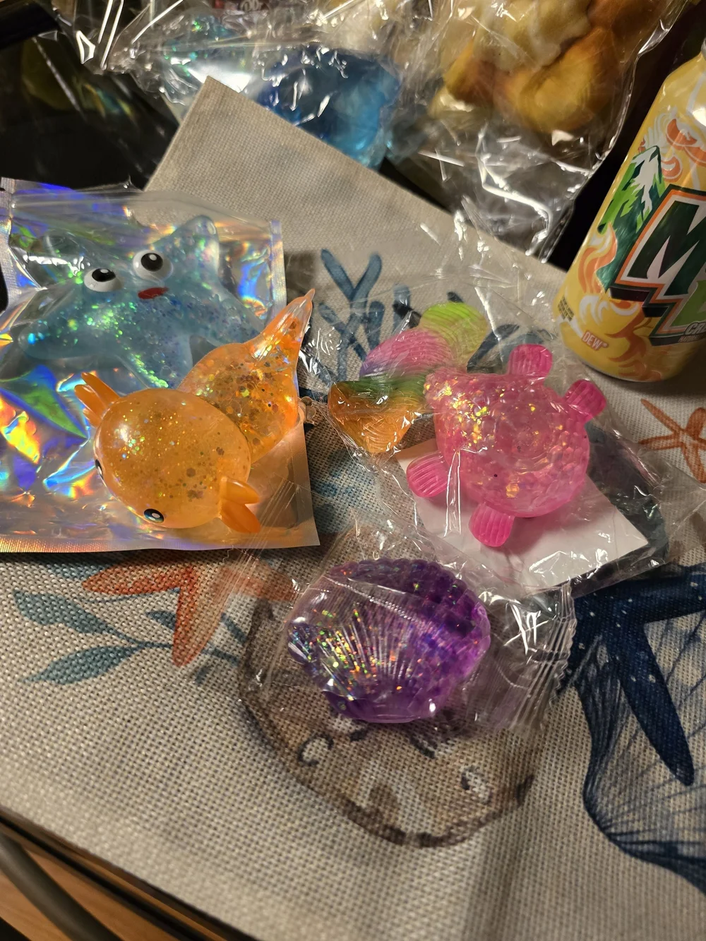 Glitter Sea Creature Stress Toy Squishy Bundle - Pink, Orange, Purple, Blue